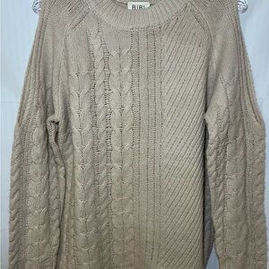 BiBi NWT Cozy Academia CottageCore Boho Neutral Cable Knit Pullover Size L